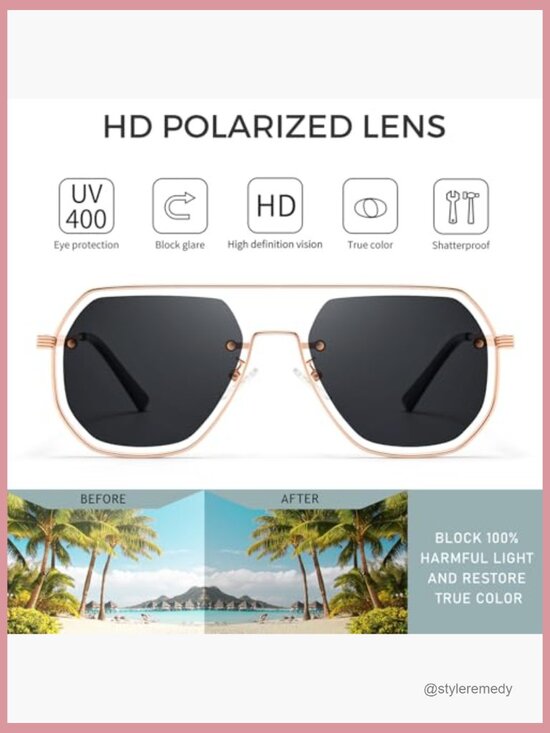 Metal Frame Hollow Geometric Oversized Aviator Sunglasses Polarized UV
